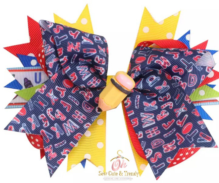 Denim Back to School Hair Bow