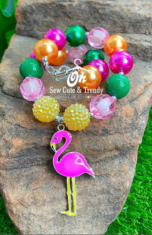 Flamingo Beaded Bubble Necklace