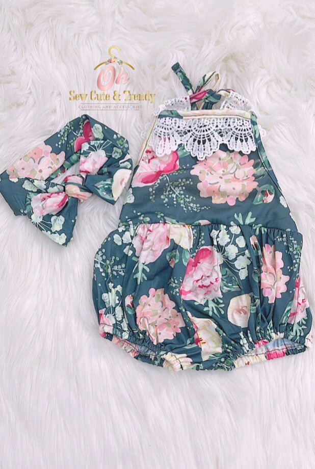 Gray Floral Printed Romper