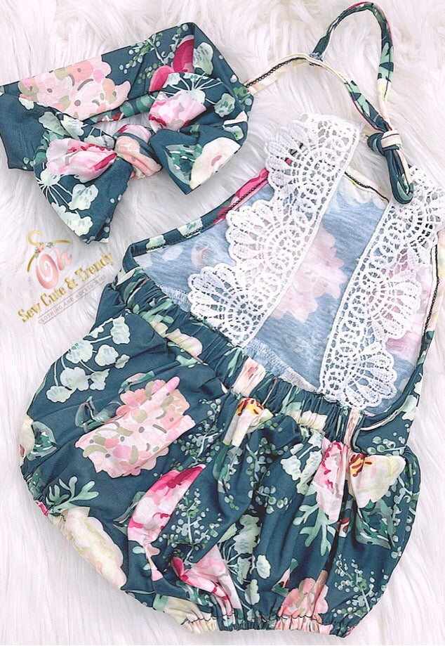 Gray Floral Printed Romper