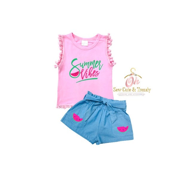 Summer Vibes PomPom Top Short Set