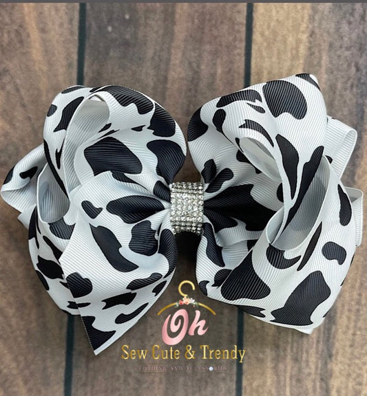 Black/White Cow Print Hair Bow