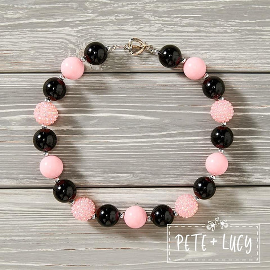 Bonjour Pink and Black Beaded Necklace