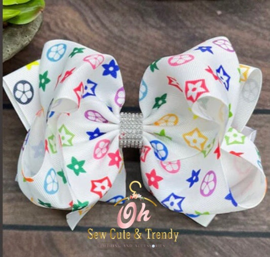 White Multicolor Star Hair Bow