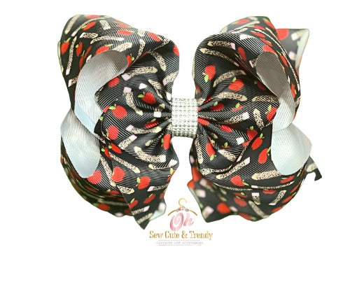 Black Back to School Leopard Pencil Hair Bow